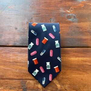 Navy Men's Tie with Pill & Bottle Pattern